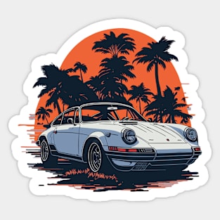 retro Porsche at the sunset Sticker